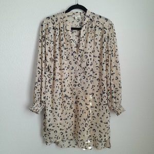 Umgee Oversized Leopard Print Long Sleeve Chiffon Sheer Dress Size Small